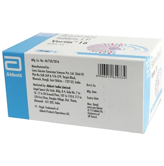 vertin 16mg tablet 15's